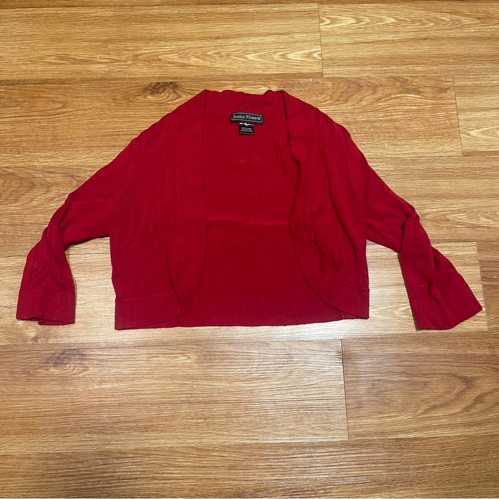 Ladies Jessica Howard Cropped Cardigan Sweater in Red, Size Medium